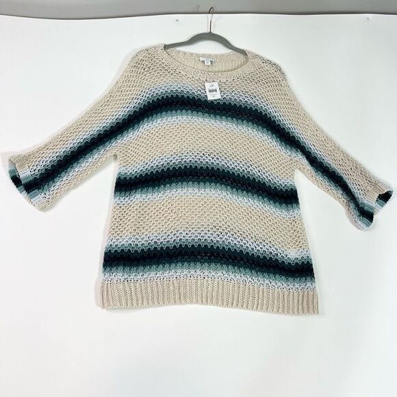 J. Jill Sweaters - J. Jill Pullover Sweater Women's Medium Open Knit Ombre Stripes Linen Blend NWT